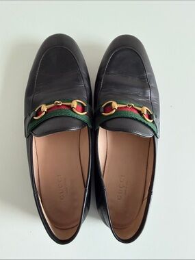 Gucci black leather horse bit loafers with green and red web size 36.5 women’s